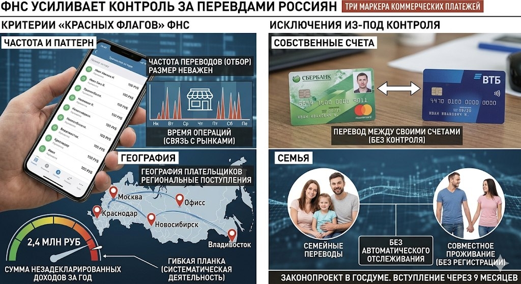 ФНС начнёт следить за переводами по трём «красным флагам»